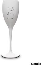 6x Witte Onbreekbare Champagneglazen 17cl Met Zilveren Sterretjes - Limited Edition - PGplastics