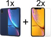 iPhone XR hoesje donker blauw siliconen case cover - 2x iPhone XR Screenprotector glas