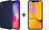 iPhone xs max hoesje donker blauw - iPhone xs max hoesje siliconen case - hoesje iPhone xs max apple - iPhone xs max hoesjes cover hoes - 1x iPhone XS Max Screenprotector Screen Pr