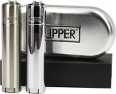 Clipper Aansteker Classic Large Metal / Metalen Zilver / Silver Mat en Glazend (2 Stuks)