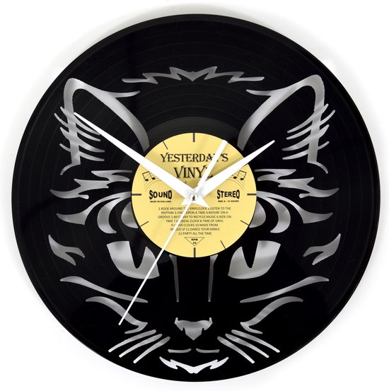Vinyl wandklok vrolijke kat - LP klok 12 inch - 30 cm