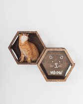 ETW hexagon Kattenhuis  - klimrek wandmeubel - bruin - hout