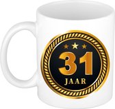 31 jaar cadeau mok / beker medaille goud zwart voor verjaardag/ jubileum