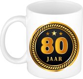 80 jaar jubileum/ verjaardag mok medaille/ embleem zwart goud - Cadeau beker