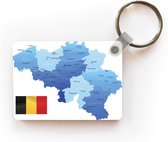 Sleutelhanger - Een illustratie van een blauwe kaart van België met de vlag - Uitdeelcadeautjes - Plastic