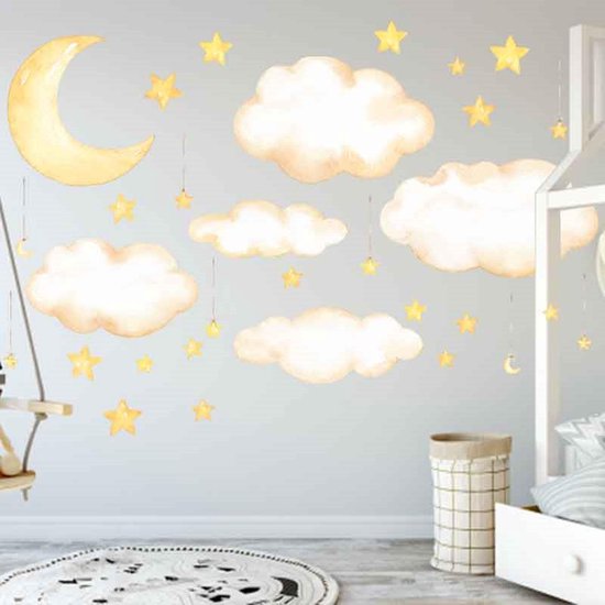 Autocollant mural | Lune | Des nuages | Étoiles | Décoration murale |  Décoration... | bol