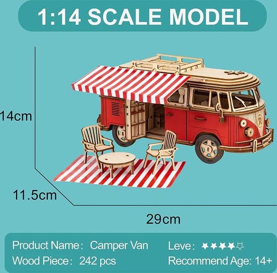 Houten 3D puzzel - houten bouwpakket - VW Camper bus - 242 onderdelen -  Robotime -... | bol.com