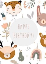 Verjaardagskaart - Ansichtkaart - Met Kraft Envelop - A6 - 10x15cm - Konijn - Happy Birthday - 3 stuks