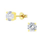 Joy|S - Zilveren 6 mm oorbellen - rond - zirkonia - 14k goudplating