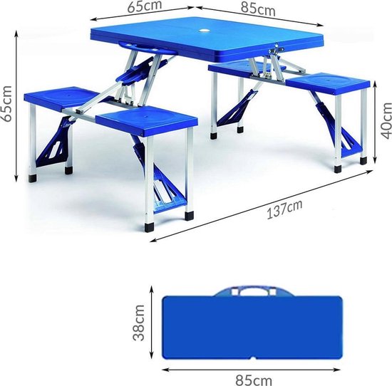 Picknicktafel campingtafel - opvouwbaar inklapbaar - voor 4 personen - blauw