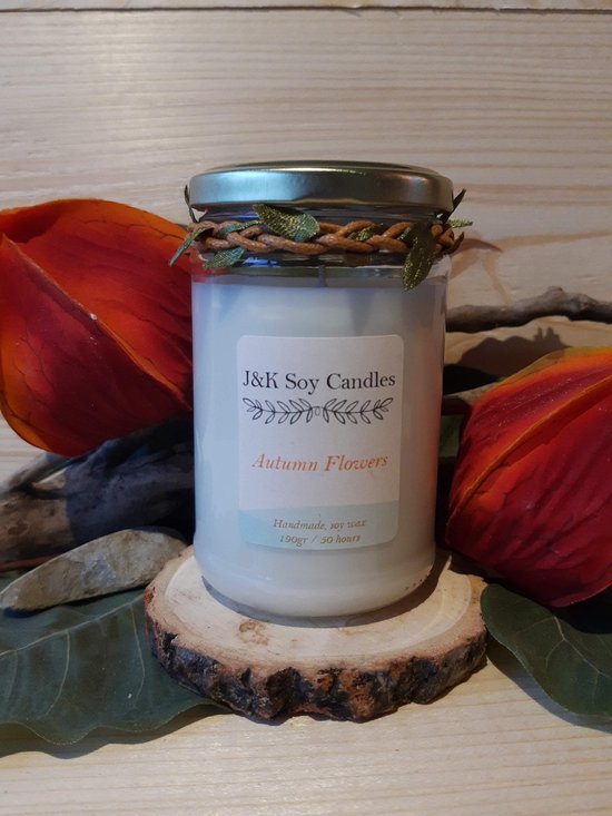 Handgemaakte - Autumn Flowers - 100 % ecologische sojawas geurkaars - 190 gram - >50 branduren - J&K Soy Candles