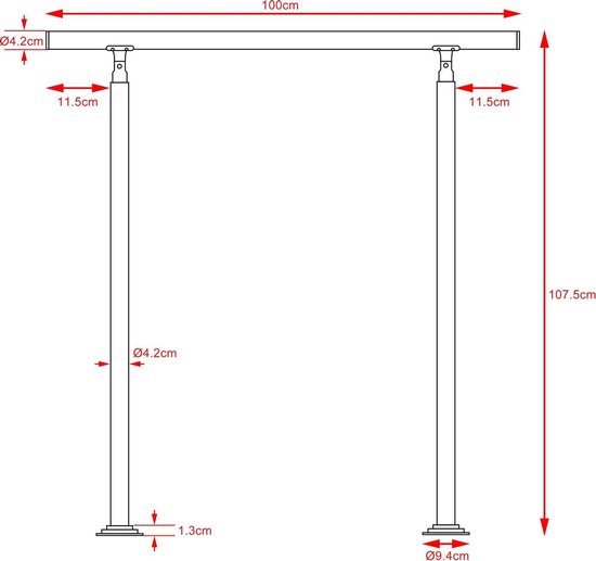 Monzana main courante en acier inoxydable - 100 cm sans barres - balustrade en acier inoxydable