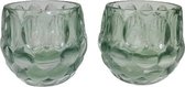 Theelichthouder AALTJE - Transparant Groen - Glas - 9,5 cm x 8 cm - Set van 2 - Waxinelichthouder – Waxinelicht – Gezellig – Sfeer – Kerst – Feestdagen – Licht – Wintertijd – Herfs