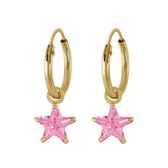 Joy|S - Zilveren ster bedel oorbellen kristal roze 14k goudplating
