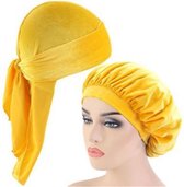 FRESHCOUPES Velvet Bonnet & Durag Set - Geel - Geschikt voor optimale bescherming van jouw haren