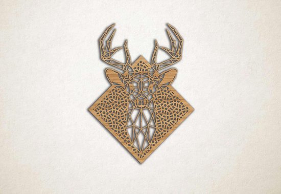 Line Art - Reindeer Deer 8 avec fond - M - 77x60cm - Chêne - décoration murale géométrique