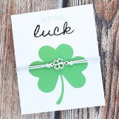 Wish Armband - good luck - wit - hanger bloem / klavertjevier - dream / beleive armband