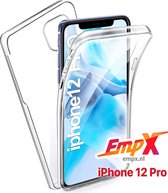 EmpX.nl iPhone 12 Pro hoesje 360 graden full body shock proof case protection slim fit soft skin hoesje transparant - iPhone 12 Pro hoesje 360° shock proof case transparant voor en achterkant