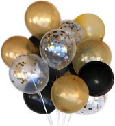 Ballonnen voor verjaardag of bruiloft | 30 stuks - goud - zwart - glitter - geschikt voor helium