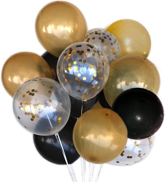 Ballons pour anniversaire ou mariage - 30 pièces - or - noir