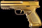 Plexiglas Golden Gun 120 x 80 cm op Plexiglas incl. luxe ophangframe