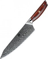 Damascus Koksmes (67 lagen) | Xinzuo B27 Yi | Luxe & Professioneel | Vlijmscherp Damascus staal | 34.5 cm Keukenmes met rozenhouten handvat