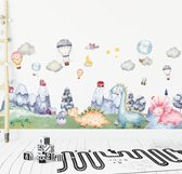 Muursticker | Dinosaurus met Luchtballon | Dino's | Wanddecoratie | Muurdecoratie | Slaapkamer | Kinderkamer | Babykamer | Jongen | Meisje | Decoratie Sticker |