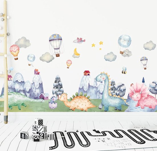 Autocollant mural | Dinosaurus avec ballon à air | Dinos | Décoration murale | Décoration murale | Chambre à coucher | Chambre des enfants | Chambre de bébé | Garçon | Fille | Décoration Autocollant |