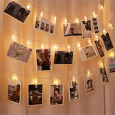 Guirlande lumineuse photo • 20 LEDS / Clips • 2 mètres • Blanc chaud • Décorer • Photo suspendue • Raccrochez des photos • Noël • Fête • Clip photo • Lumière de photo • Batterie