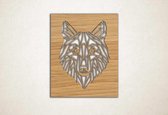 Line Art - Wolf vierkant 1 - M - 74x60cm - Eiken - geometrische wanddecoratie