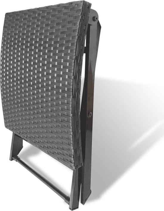 vidaXL Tabouret pliant en polyrotin noir - Tabouret pliant en Poly - Tabouret noir - Tabouret de jardin - Meubles de balcon