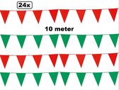 24x Vlaggenlijn rood en groen 10 meter - vlaglijn festival thema feest verjaardag carnaval vlaggetje kleur