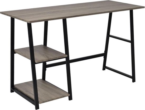 vidaXL-Bureau-met-2-schappen-grijs-en-eikenkleurig
