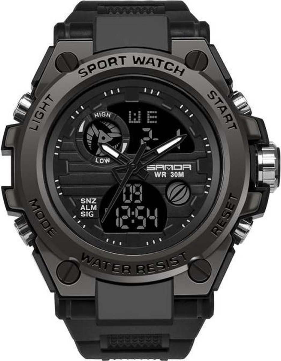 Horloge - Stoer - Mannen - Waterdicht - Sportief - Rubberen band - Mat Zwart - Trendy - Military watch - Cadeau Tip
