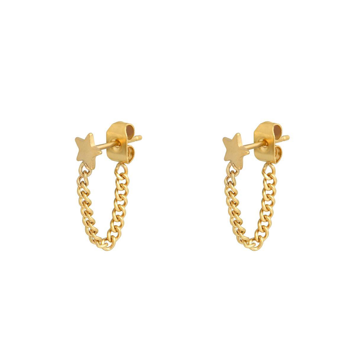 Oorbellen ster - sterren oorbellen - ster oorbellen - goud - gouden oorbellen - stainless steel oorbellen - hanger oorbellen sterren - oorbellen chain - cadeau
