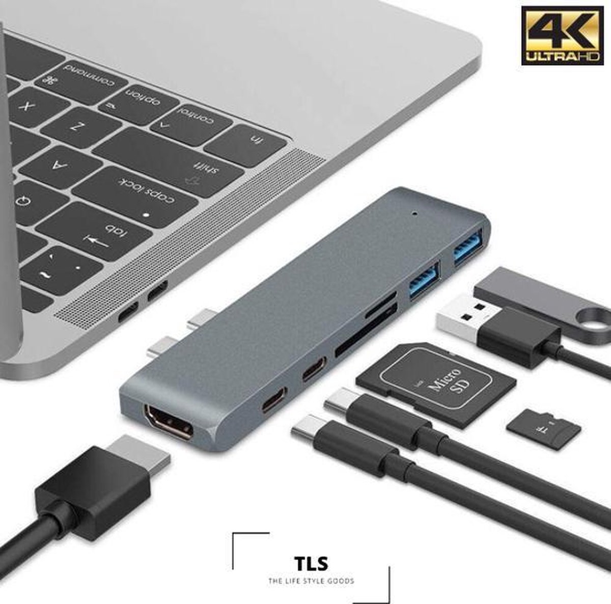 TLS Goods | MacBook Pro Dock - HDMI 4K - USB 3.0 - USB-C - SD kaartlezer - Docking Station - Space Gray - The Life Style Goods
