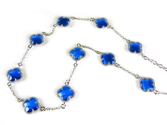 model 10 Fiori collier in zilver felblauwe klavers