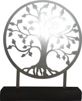 Zilverkleurige levensboom - Metaal in houten sokkel - prachtig gelegenheid cadeau - Dutch design