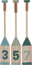 J-Line Roeispaan Decoratief Nummers 3/5/7 Jute Hout Blauw/Groen Large Assortiment Van 3