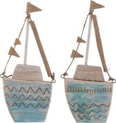 J-Line Boot Met Vlaggetjes Hout Blauw/Naturel Assortiment Van 2 / Set van 4 stuks