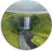 Dibond Wandcirkel - Waterval in Ijsland - 40x40cm Foto op Aluminium Wandcirkel (met ophangsysteem)