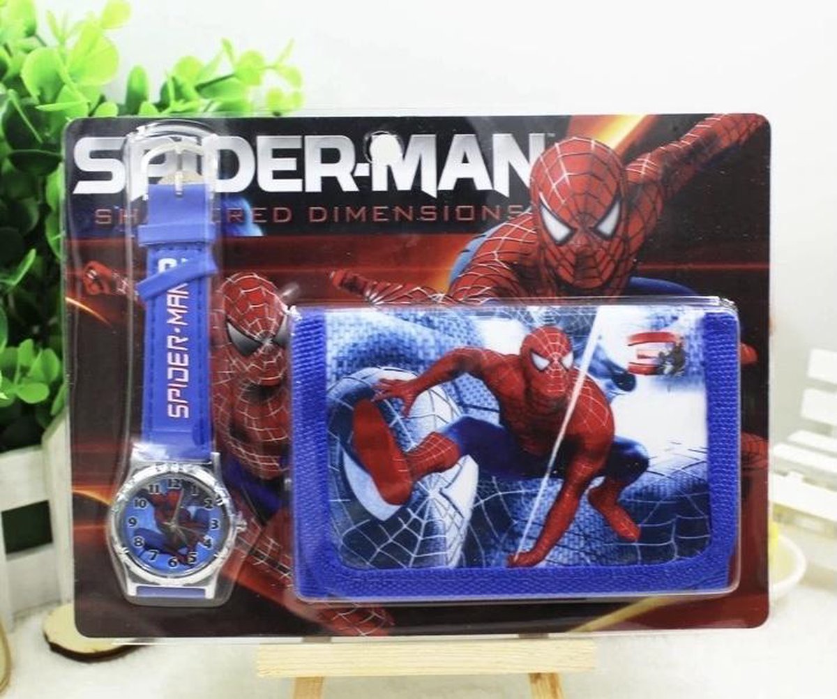 Spiderman Portemonnee + Horloge Set Donkerblauw | Marvel | Spiderman Cadeau Set