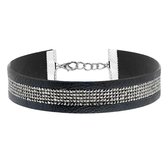 Zwarte choker met schitterende grijze strass stenen