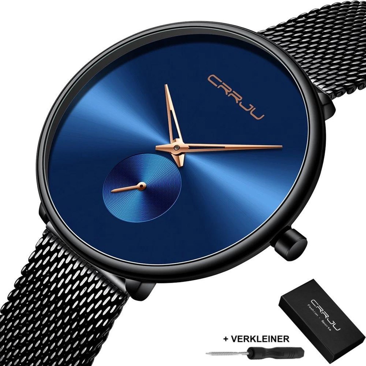 CRRJU® - Horloge Dames - Cadeau voor Vrouw - 40 mm - Zwart Blauw