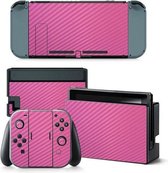 Carbon Pink - Geschikt voor Nintendo Switch Console skin - NS stickers - 1 console en 2 controller stickers