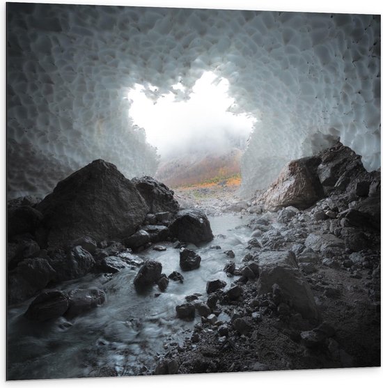 Dibond - Grot van Witte Stenen - 100x100cm Foto op Aluminium (Met Ophangsysteem)