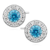 Joy|S - Zilveren elegante oorknoppen 7 mm rond met zirkonia aqua marine blauw