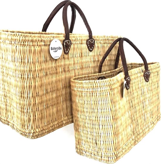 Bohemida - Bohemian Handgevlochten Dames Tas/Shopper - Faria L - Palm Raffia - Strandtas - Rieten Tas Boodschappen