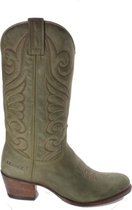 Sendra Boots 11627 Debora Military Green Handgemaakt Dames Ibiza Westernlaars Bewerkte Schacht Ronde Neus Beetje Schuine Hak Nubuck Leer Maat 40