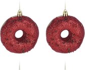 6x Kerstboomhangers kunststof donuts rood 8,5 cm kerstversiering - Kerstboomversiering kerstornamenten/ornamenten